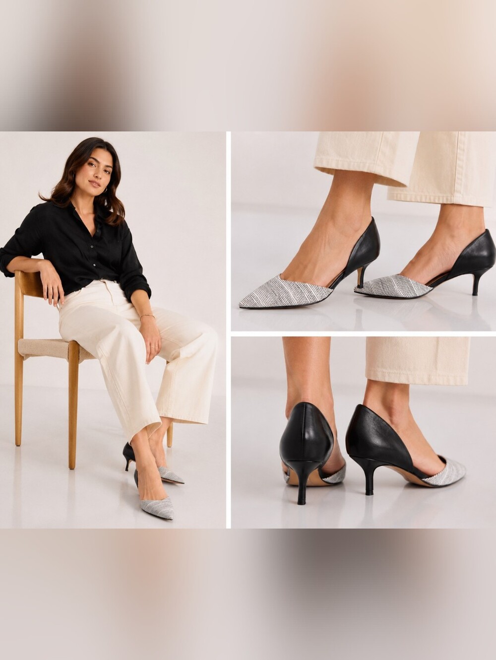 French Connection Leather D’Orsay Pointed Toe Heels Black White Stripe Size 38.5